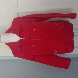 Christopher& Banks red zip-up jacket with grommet detail on pockets